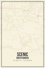Retro US city map of Scenic, South Dakota. Vintage street map.