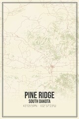 Retro US city map of Pine Ridge, South Dakota. Vintage street map.