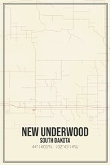 Retro US city map of New Underwood, South Dakota. Vintage street map.