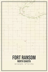 Retro US city map of Fort Ransom, North Dakota. Vintage street map.