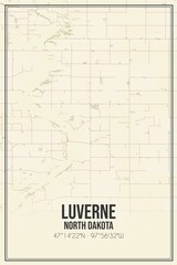 Retro US city map of Luverne, North Dakota. Vintage street map.