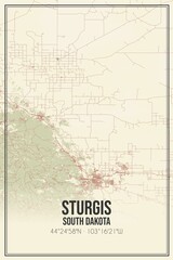 Retro US city map of Sturgis, South Dakota. Vintage street map.