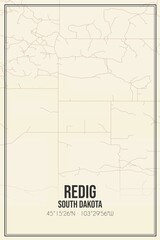 Retro US city map of Redig, South Dakota. Vintage street map.