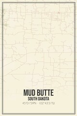 Retro US city map of Mud Butte, South Dakota. Vintage street map.