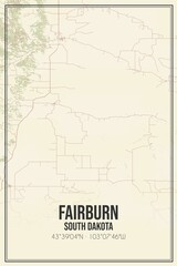 Retro US city map of Fairburn, South Dakota. Vintage street map.