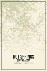 Retro US city map of Hot Springs, South Dakota. Vintage street map.
