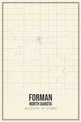 Retro US city map of Forman, North Dakota. Vintage street map.