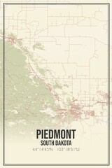 Retro US city map of Piedmont, South Dakota. Vintage street map.