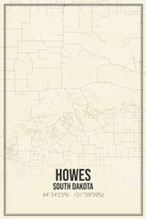 Retro US city map of Howes, South Dakota. Vintage street map.