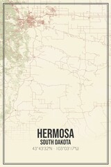 Retro US city map of Hermosa, South Dakota. Vintage street map.