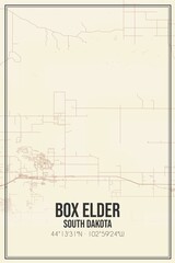 Retro US city map of Box Elder, South Dakota. Vintage street map.