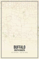 Retro US city map of Buffalo, South Dakota. Vintage street map.