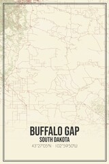 Retro US city map of Buffalo Gap, South Dakota. Vintage street map.