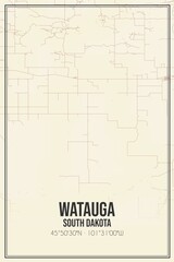 Retro US city map of Watauga, South Dakota. Vintage street map.
