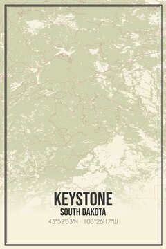 Retro US city map of Keystone, South Dakota. Vintage street map.