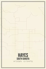 Retro US city map of Hayes, South Dakota. Vintage street map.