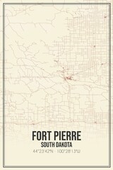 Retro US city map of Fort Pierre, South Dakota. Vintage street map.