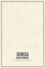 Retro US city map of Seneca, South Dakota. Vintage street map.