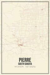 Retro US city map of Pierre, South Dakota. Vintage street map.