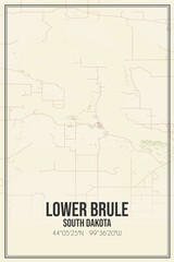Retro US city map of Lower Brule, South Dakota. Vintage street map.