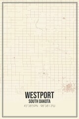 Retro US city map of Westport, South Dakota. Vintage street map.