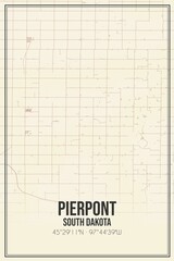 Retro US city map of Pierpont, South Dakota. Vintage street map.