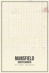 Retro US city map of Mansfield, South Dakota. Vintage street map.