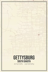 Retro US city map of Gettysburg, South Dakota. Vintage street map.