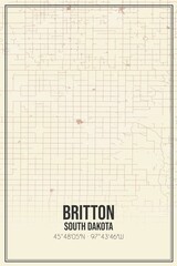 Retro US city map of Britton, South Dakota. Vintage street map.