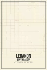 Retro US city map of Lebanon, South Dakota. Vintage street map.
