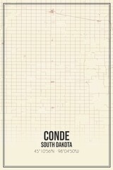 Retro US city map of Conde, South Dakota. Vintage street map.