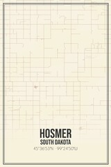 Retro US city map of Hosmer, South Dakota. Vintage street map.