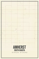 Retro US city map of Amherst, South Dakota. Vintage street map.