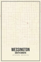 Retro US city map of Wessington, South Dakota. Vintage street map.
