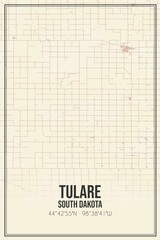 Retro US city map of Tulare, South Dakota. Vintage street map.