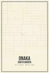 Retro US city map of Onaka, South Dakota. Vintage street map.