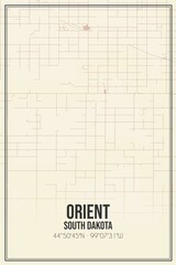 Retro US city map of Orient, South Dakota. Vintage street map.