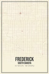 Retro US city map of Frederick, South Dakota. Vintage street map.