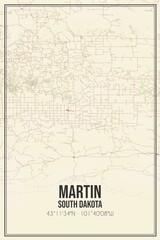 Retro US city map of Martin, South Dakota. Vintage street map.
