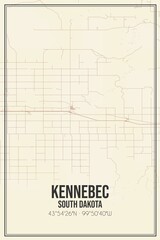 Retro US city map of Kennebec, South Dakota. Vintage street map.