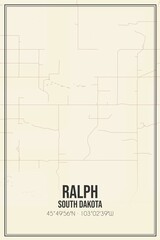 Retro US city map of Ralph, South Dakota. Vintage street map.