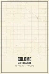 Retro US city map of Colome, South Dakota. Vintage street map.