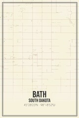 Retro US city map of Bath, South Dakota. Vintage street map.