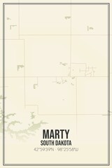 Retro US city map of Marty, South Dakota. Vintage street map.