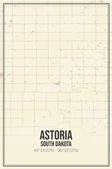 Retro US city map of Astoria, South Dakota. Vintage street map.