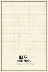 Retro US city map of Hazel, South Dakota. Vintage street map.