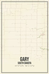 Retro US city map of Gary, South Dakota. Vintage street map.