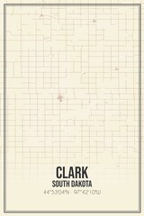 Retro US city map of Clark, South Dakota. Vintage street map.