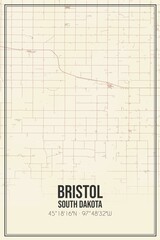 Retro US city map of Bristol, South Dakota. Vintage street map.