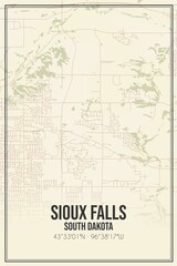 Retro US city map of Sioux Falls, South Dakota. Vintage street map.